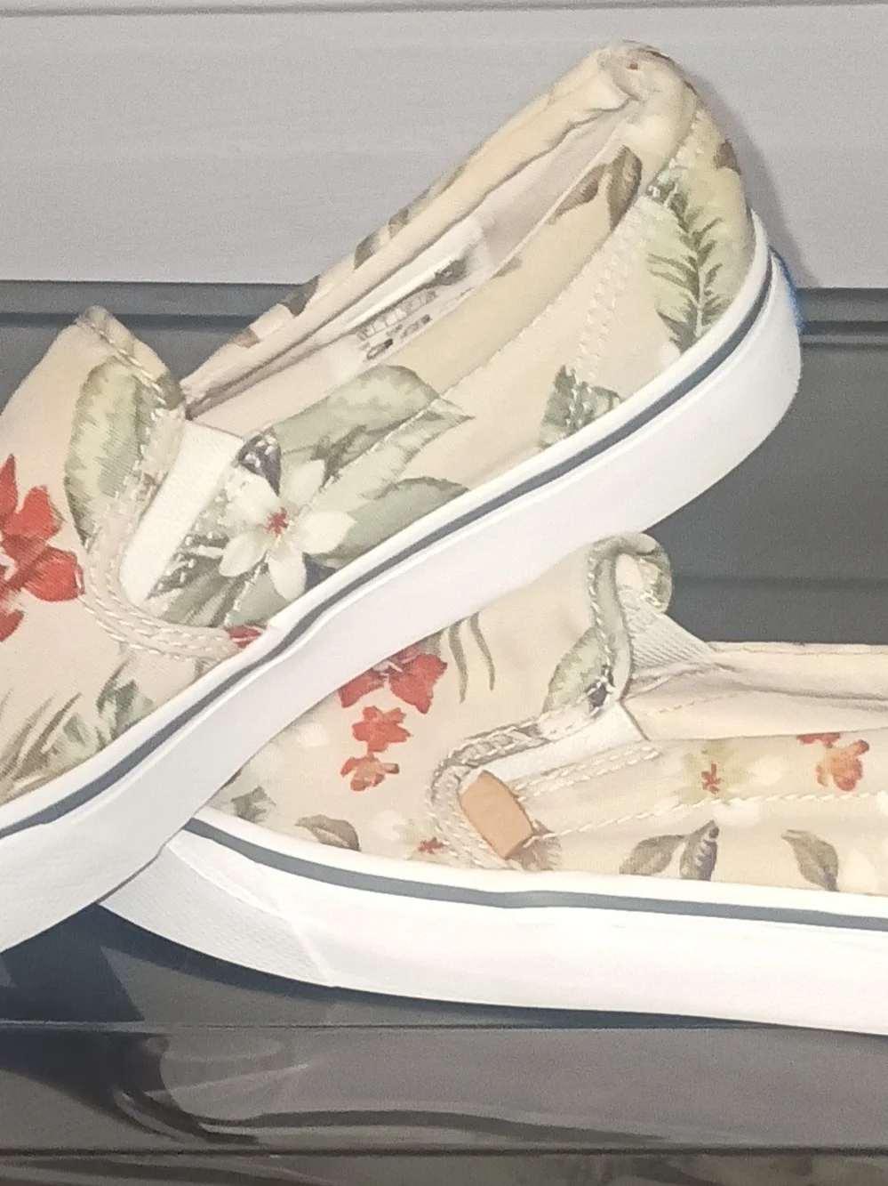 Keds Slip-On Floral Canvas Sneakers - Cream with Green and Coral Accents